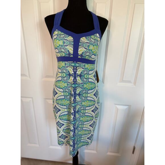 Dakini Blue Green Paisley Dress Size XS Sleeveless Sheath Resort Beach Vacation - Picture 3 of 9
